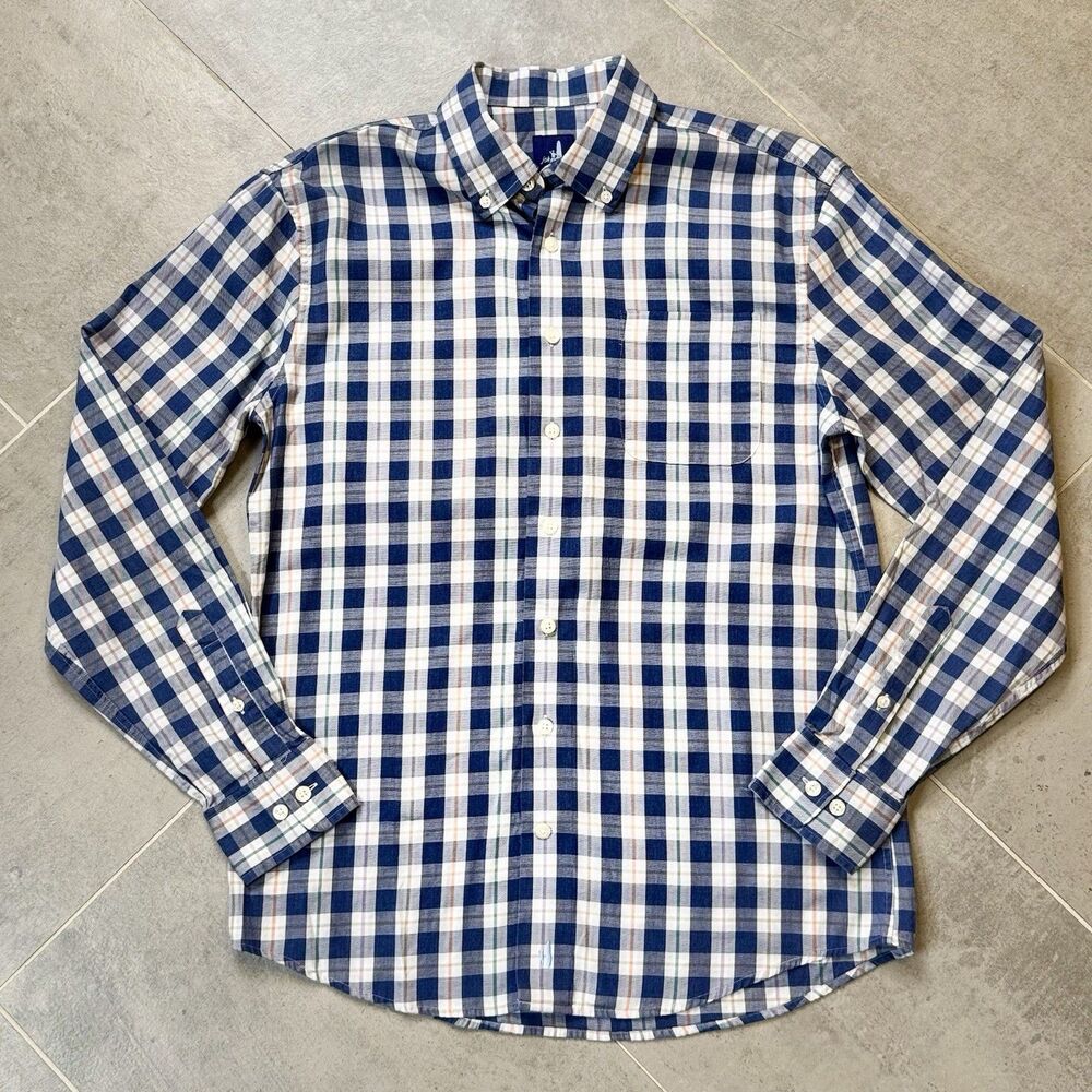 Johnnie O Swain Plaid Oxford Shirt Wake Blue White Small JMWL4560 VGUC